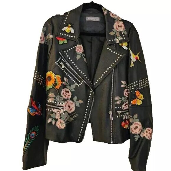 BAGATELLE Faux Leather Floral Studded Moto Jacket size M - Picture 1 of 4